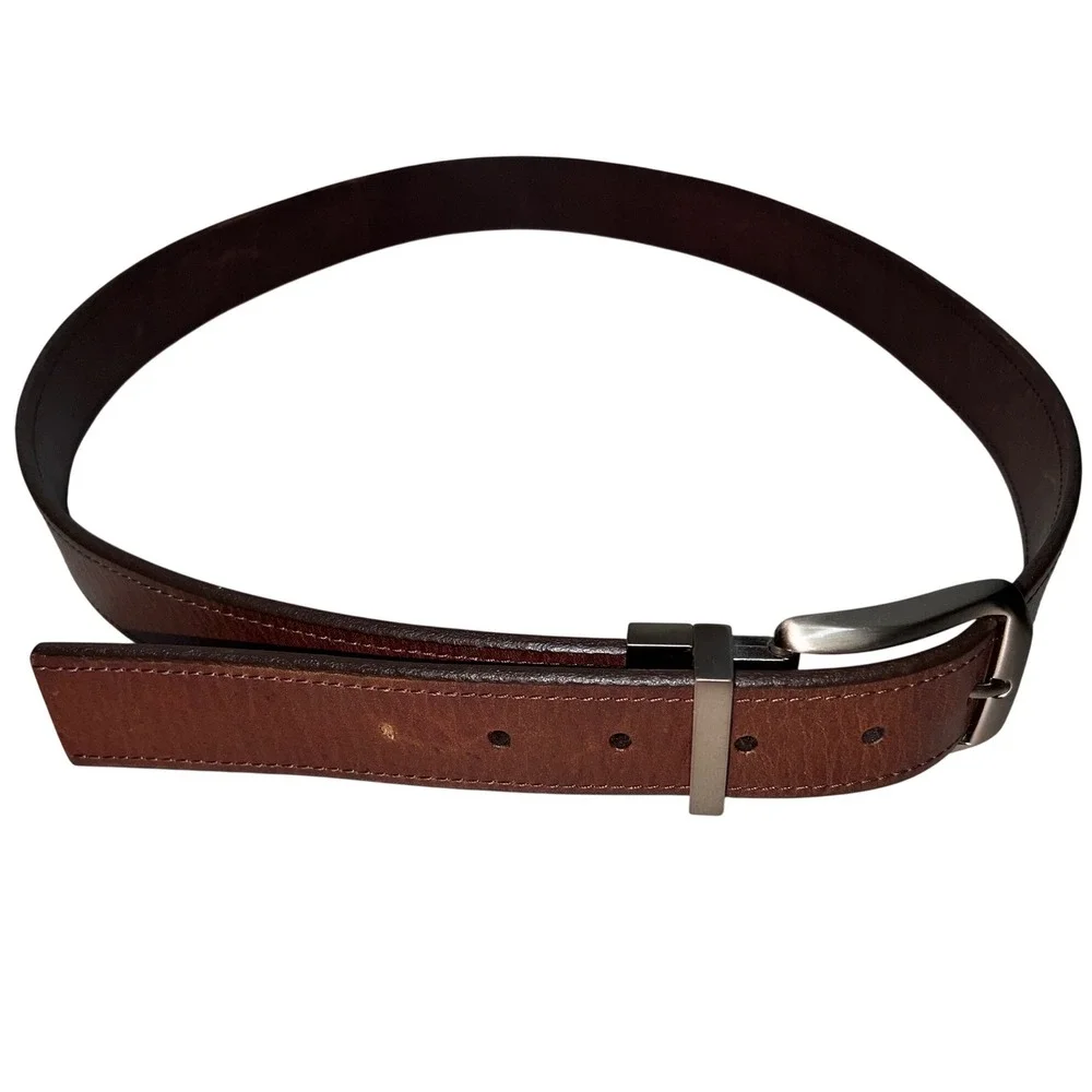 Mens Full Grain Leather Reversible Belt Silver‎ Buckle Size 38